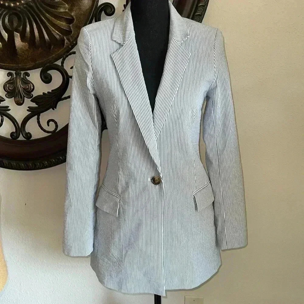 Joie Women’s blue White Striped Seersucker Blazer Jacket Size Small 4 NEW!!